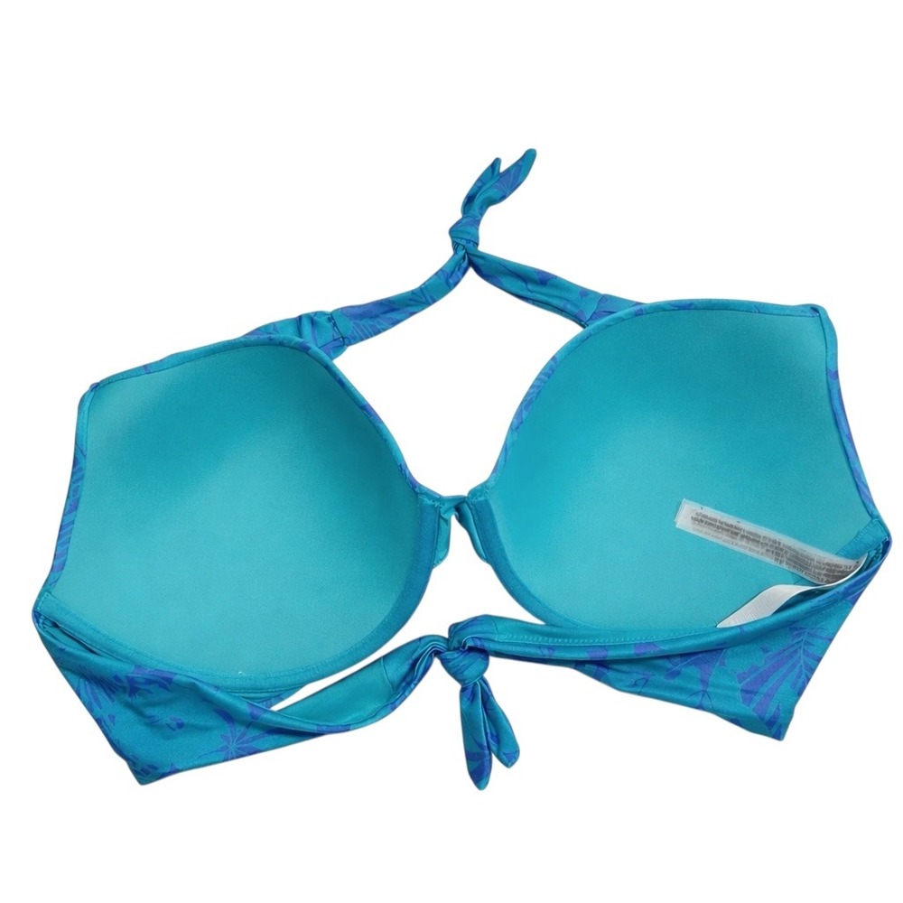 NEW VS Swim Push Up Halter Bikini Top Teal Blue Tropical Palm 36DDD - Picture 3 of 9